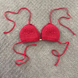 NWOT abercrombie & fitch red crochet bikini top